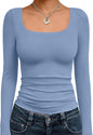 Trendy Queen Womens Square Neck Long Sleeve Shirts Double Lined Fall Tops