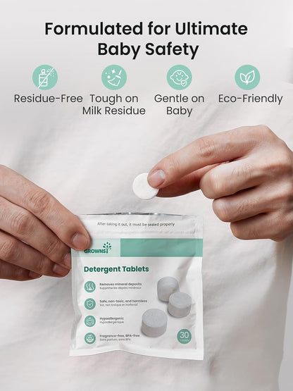 GROWNSY Detergent Tablets for Bottle Washer 130 Count, Safe & Deep Cleaning