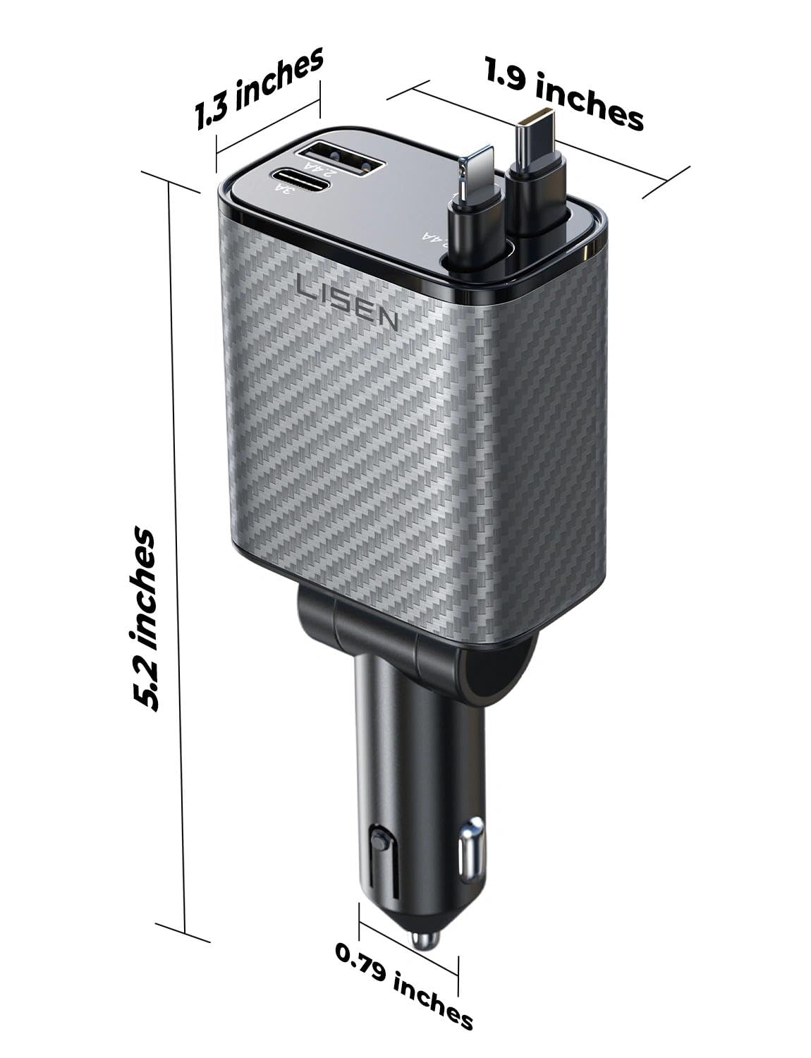 LISEN Retractable Car Charger, 84W Car Charger USB C Fast Charge, 4 in 1
