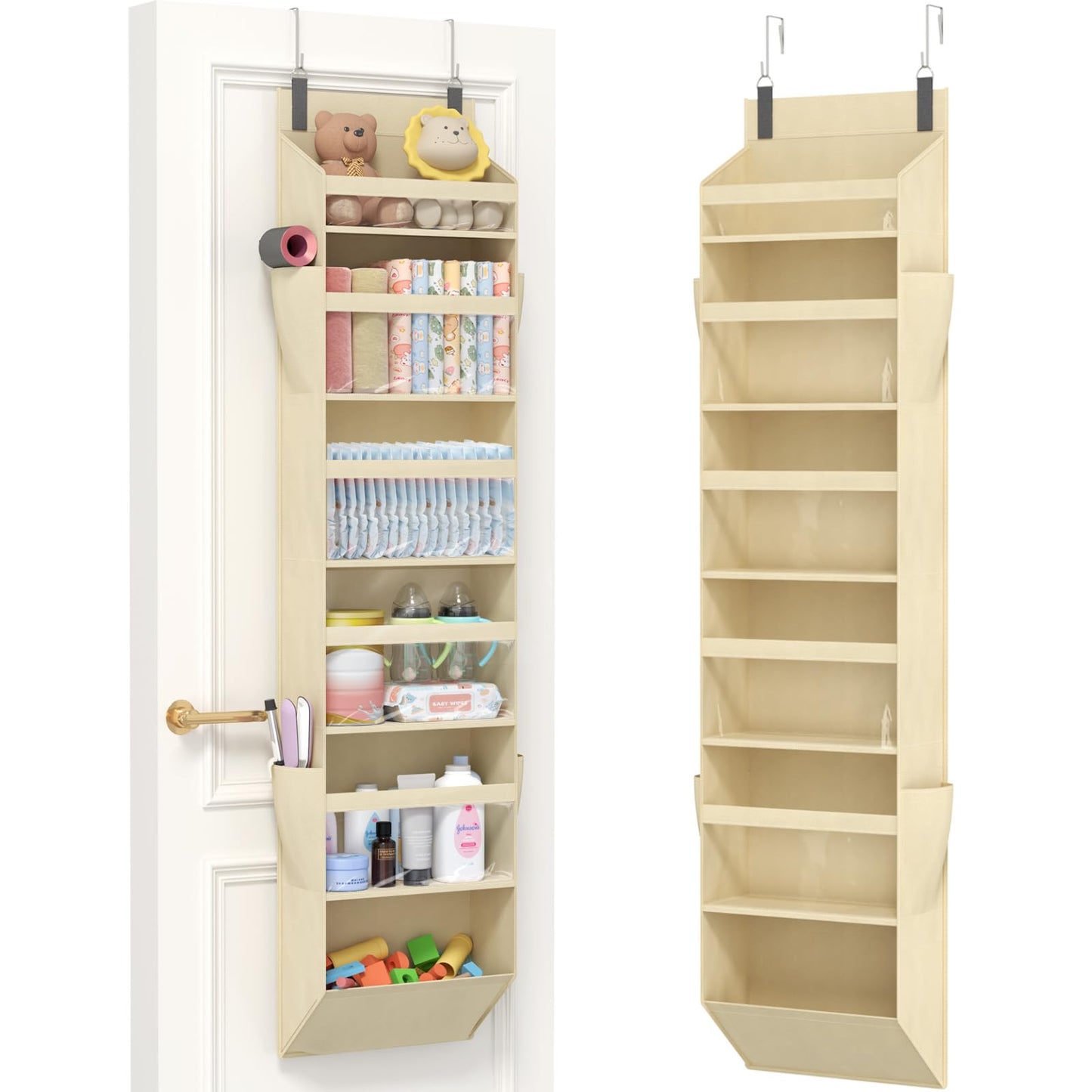 Lifewit 1 Pack Over the Door Organizer, 5 Section Hanging Storage, Beige