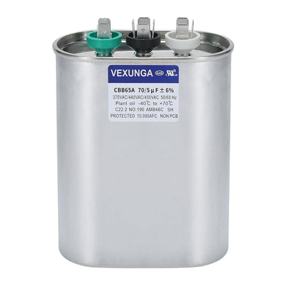 VEXUNGA 5uF 370/440VAC 50/60Hz CBB65 CBB65A Oval Run Start Capacitor 5 MFD 370V/440V Air Conditioner Capacitors for AC Unit Fan Motor Start or Pool Pump or Air Condenser Straight Cool