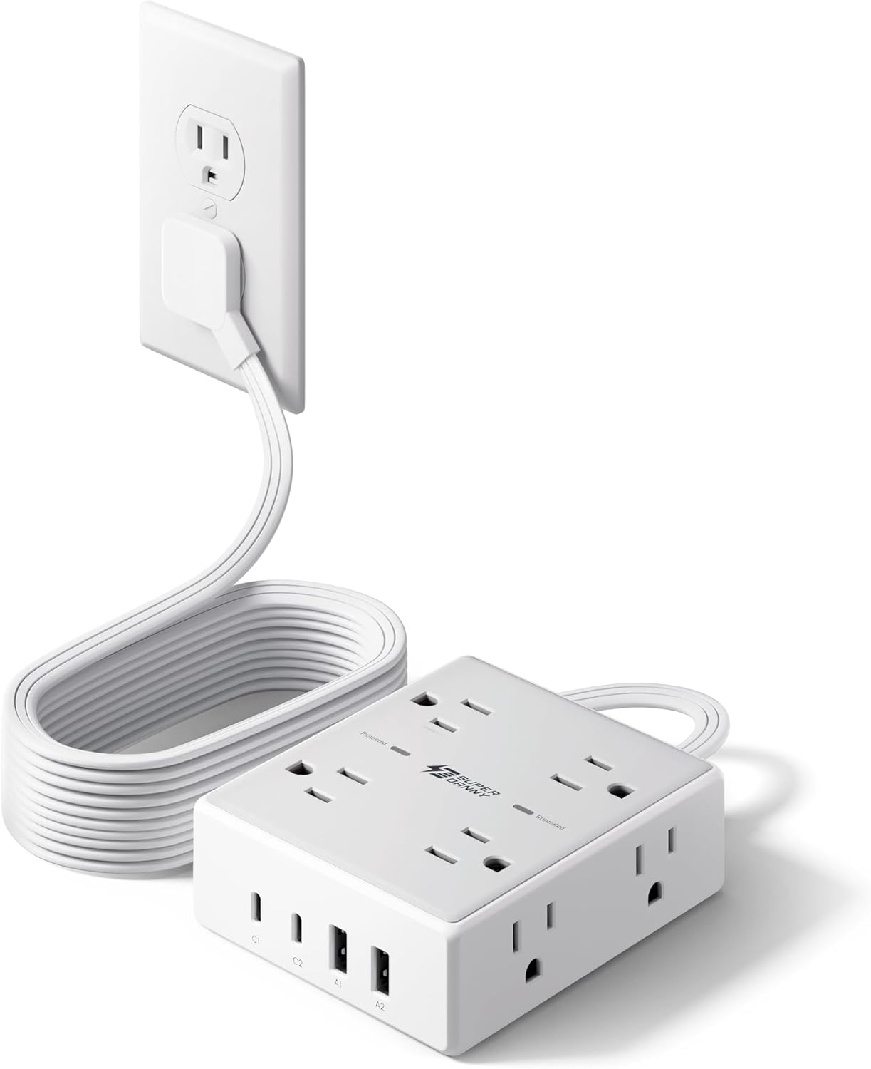 SUPERDANNY Extension Cord,Flat Plug Surge Protector Power Strip,6Ft