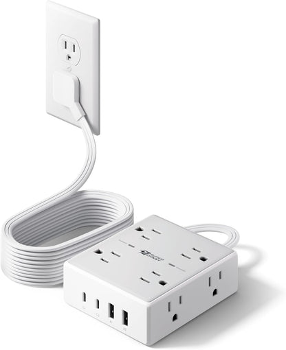 SUPERDANNY Extension Cord,Flat Plug Surge Protector Power Strip,6Ft