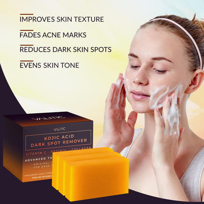 VALITIC Kojic Acid Dark Spot Remover Soap Bars, Turmeric Bar Soaps 2 Pack