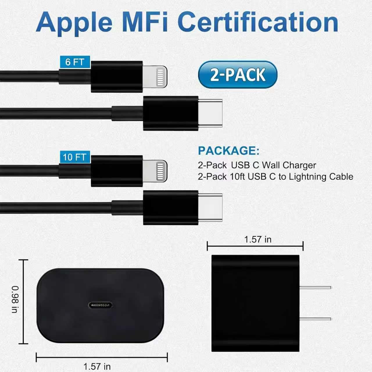 iPhone Charger Fast Charging, USB C Charger Block, 6FT/10FT Lightning Cable
