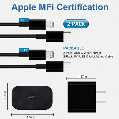 iPhone Charger Fast Charging, USB C Charger Block, 6FT/10FT Lightning Cable