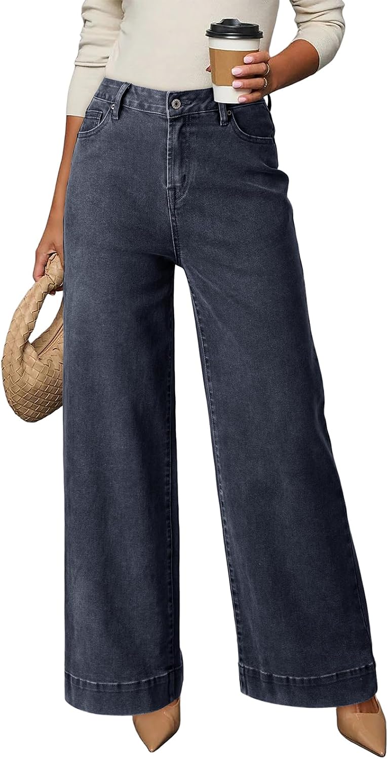 Dokotoo Women's Casual High Waisted Jeans Stretch Wide Leg Loose Denim Pant