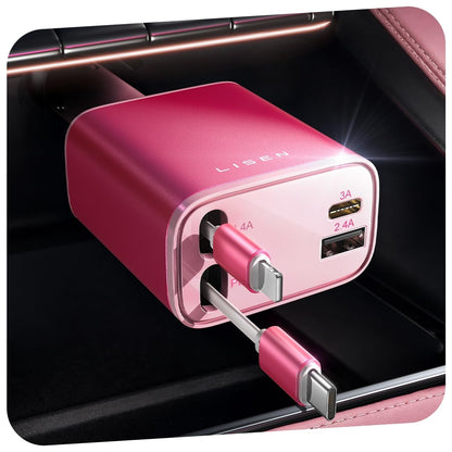 LISEN Retractable Car Charger, 84W Car Charger USB C Fast Charge, 4 in 1