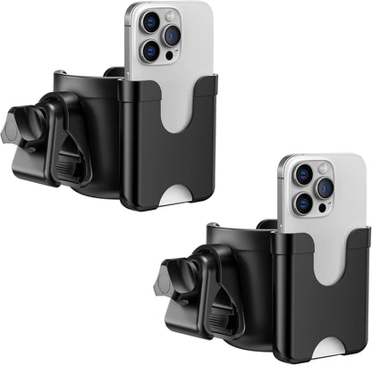 2 Pack Cup Holder for Walker: Stroller Cup Holder with Phone Holder Black