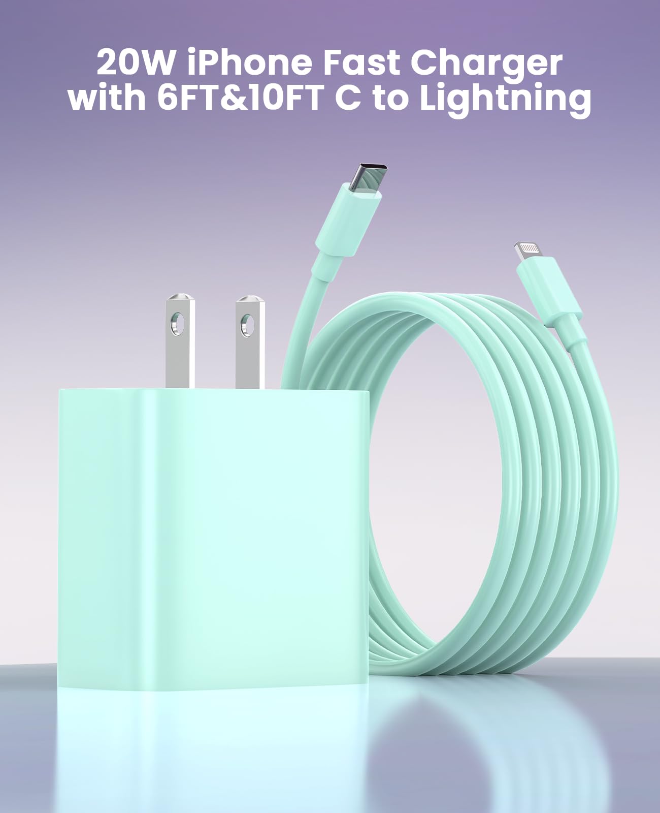 iPhone Charger Fast Charging, USB C Charger Block, 6FT/10FT Lightning Cable