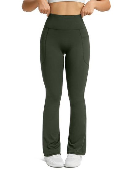 Womens Flared Yoga Pants with Pockets, High Waisted Flare Leggings Bell Bottom Bootcut Yoga Dress Pants
