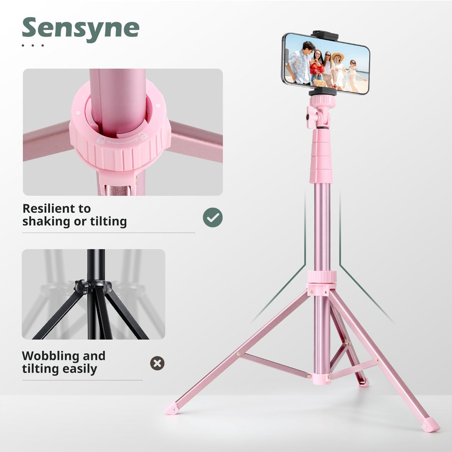 SENSYNE 72" Phone Tripod, Extendable Cell Phone Tripod Stand, Selfie Stick with Wireless Remote and Phone Holder, Compatible with iPhone Android Phone, Camera