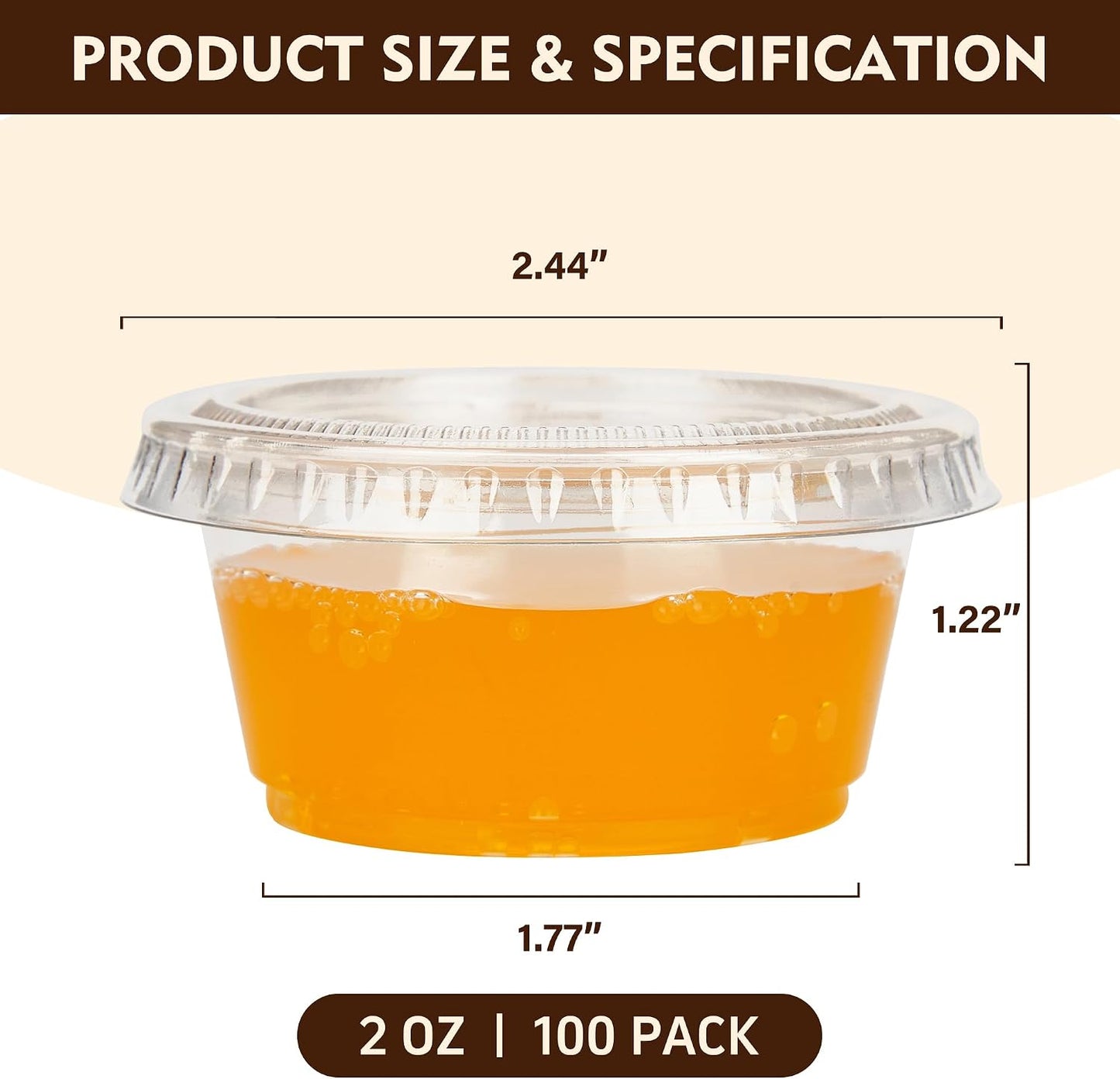 YEEHAW 100 Sets - 2 oz Jello Shot Cups with Lids, Portion Cups, Clear Disposable Plastic Jello Shot Cups for Meal Prep, Salad Dressing, Soufflé, Portion Containers (Pack of 2)
