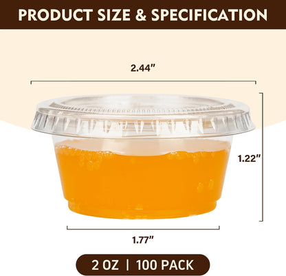 YEEHAW 100 Sets - 2 oz Jello Shot Cups with Lids, Portion Cups, Clear Disposable Plastic Jello Shot Cups for Meal Prep, Salad Dressing, Soufflé, Portion Containers (Pack of 2)