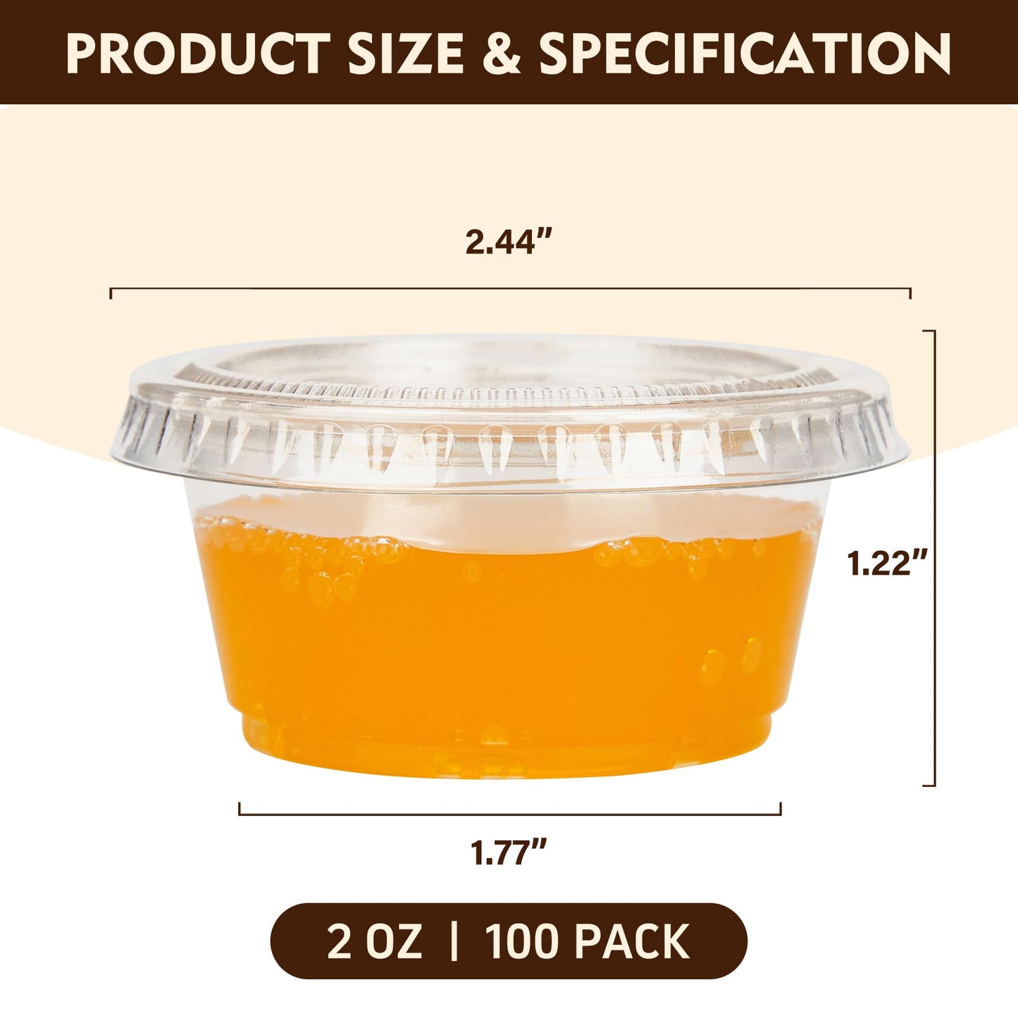 YEEHAW 100 Sets - 2 oz Jello Shot Cups with Lids, Portion Cups, Clear Disposable Plastic Jello Shot Cups for Meal Prep, Salad Dressing, Soufflé, Portion Containers (Pack of 2)