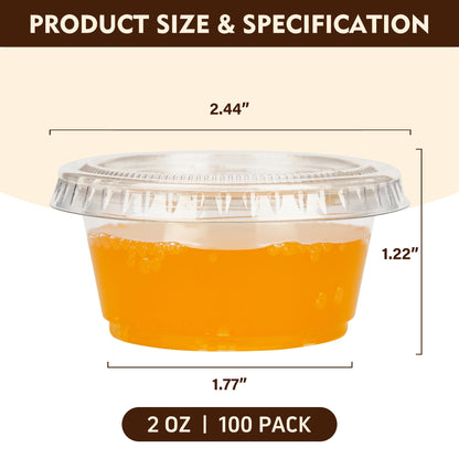 YEEHAW 100 Sets - 2 oz Jello Shot Cups with Lids, Portion Cups, Clear Disposable Plastic Jello Shot Cups for Meal Prep, Salad Dressing, Soufflé, Portion Containers (Pack of 2)