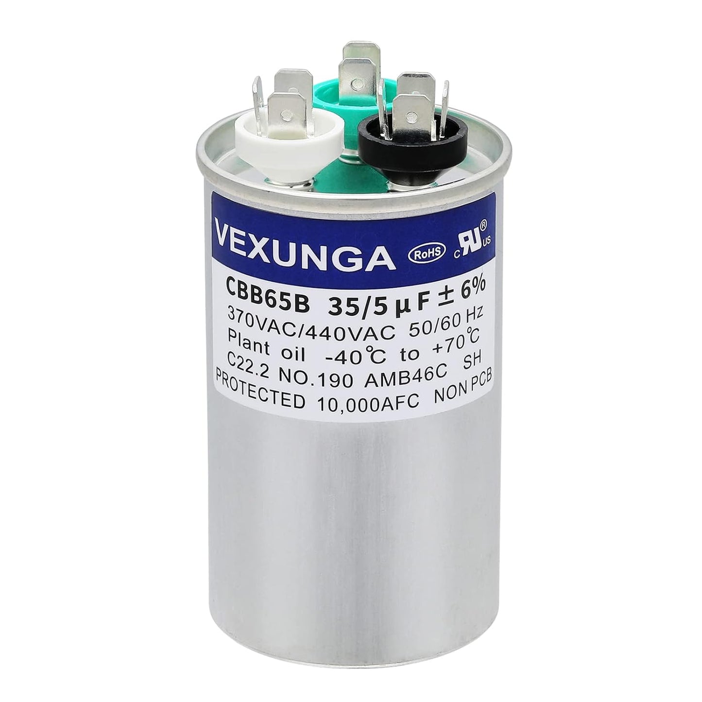 VEXUNGA 5uF 370/440VAC 50/60Hz CBB65 CBB65A Oval Run Start Capacitor 5 MFD 370V/440V Air Conditioner Capacitors for AC Unit Fan Motor Start or Pool Pump or Air Condenser Straight Cool