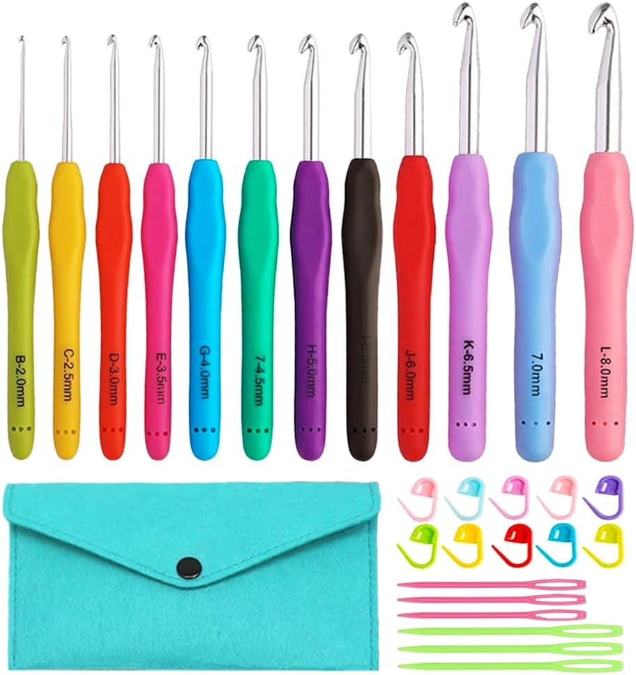 Yarniss Crochet Hooks,14 Size Ergonomic Crochet Hooks Set 2mm(B)-10mm(N)
