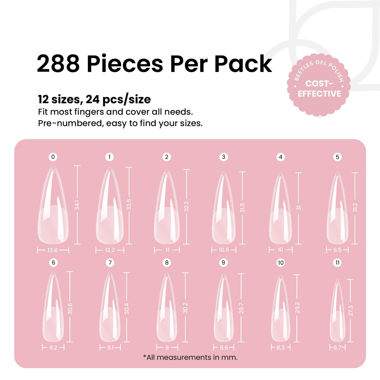 Beetles Soft Gel Nail Tips Short Almond 288pcs in 12 Sizes Etch-X