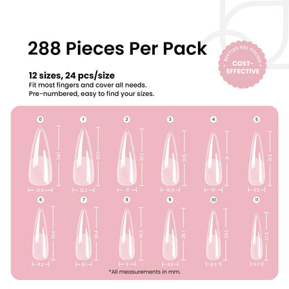 Beetles Soft Gel Nail Tips Short Almond 288pcs in 12 Sizes Etch-X
