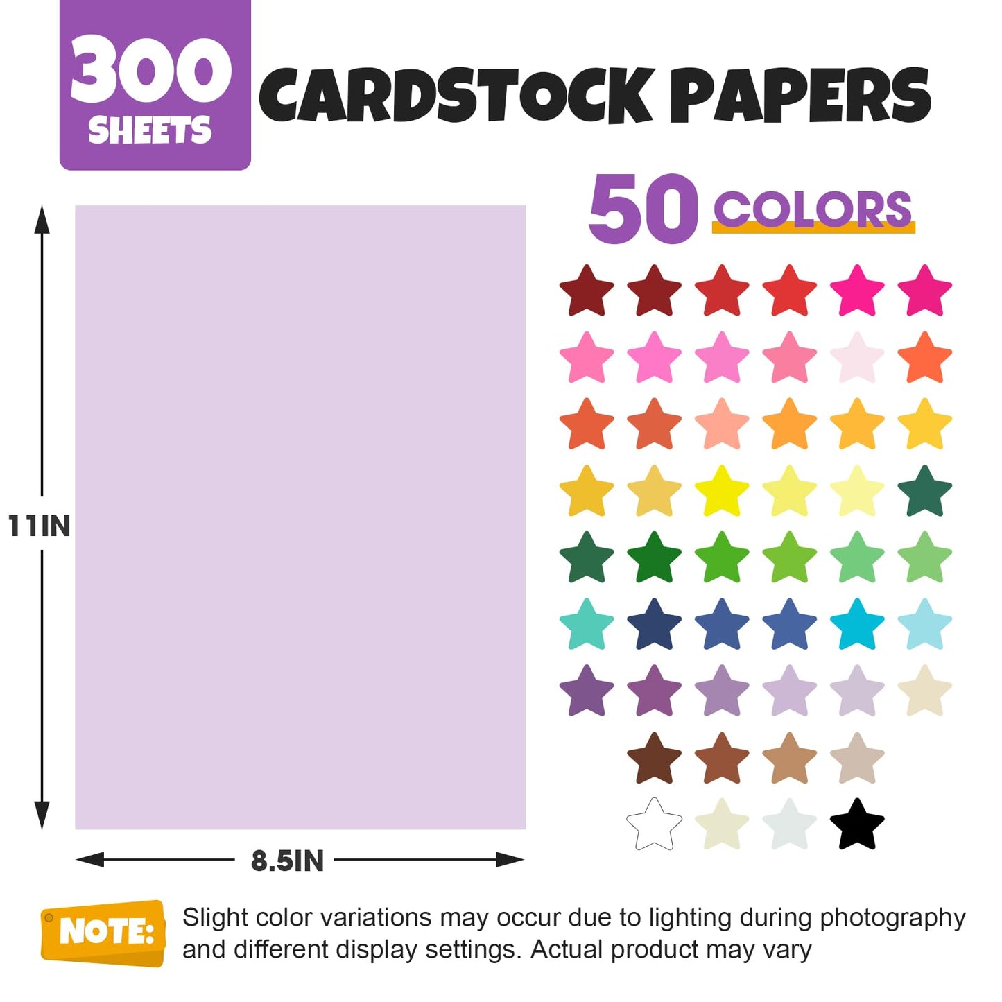 TUXIYA 100 Sheets 8.5" X 11" Colored Cardstock, 50 Colors Card Stock