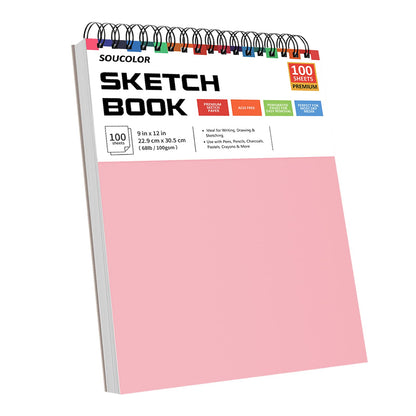 Soucolor Sketch Book 9" x 12", 100 Sheets Kids Art Sketchbook Drawing Pad
