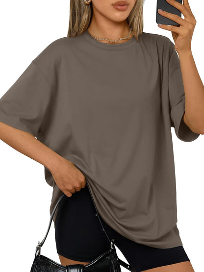 Trendy Queen Womens Oversized T-Shirts Short Sleeve Crew Neck Summer Tops
