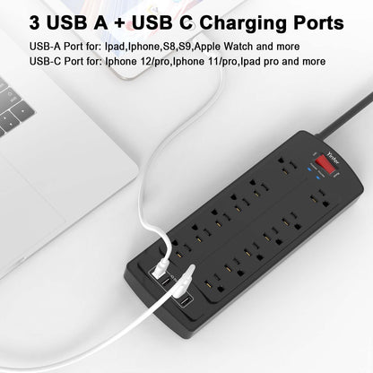 Yintar 6Ft Surge Protector Power Strip with 8 Outlets and 4 USB Ports