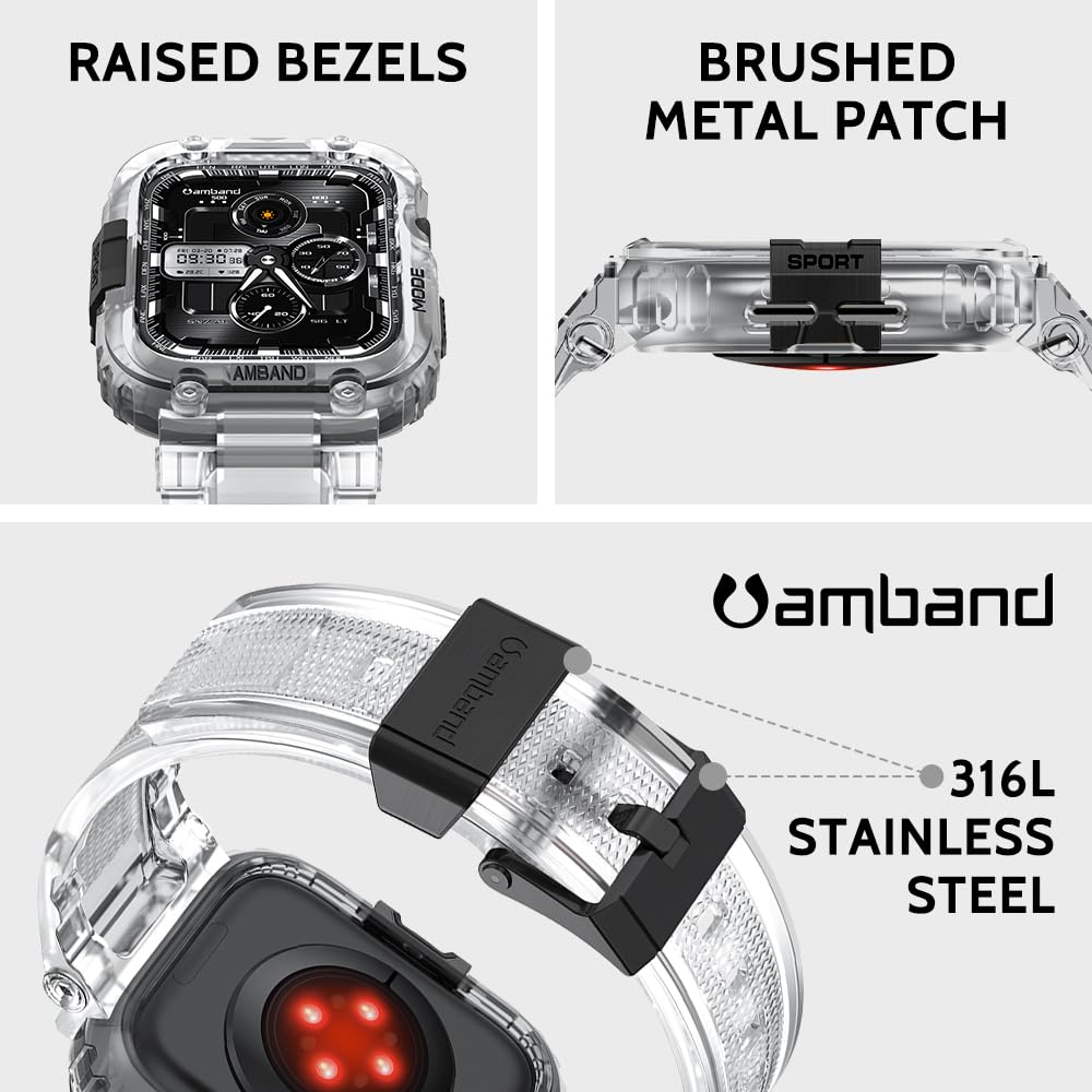 amBand Bands Compatible with Apple Watch 9/8/7/6/5/4 & SE 3/2/1 45mm/44mm Case for Men, M1 Sport Series Rugged Case Protective Cover for iWatch SE3/SE2/6/SE/5/4 44/45 mm Men Black