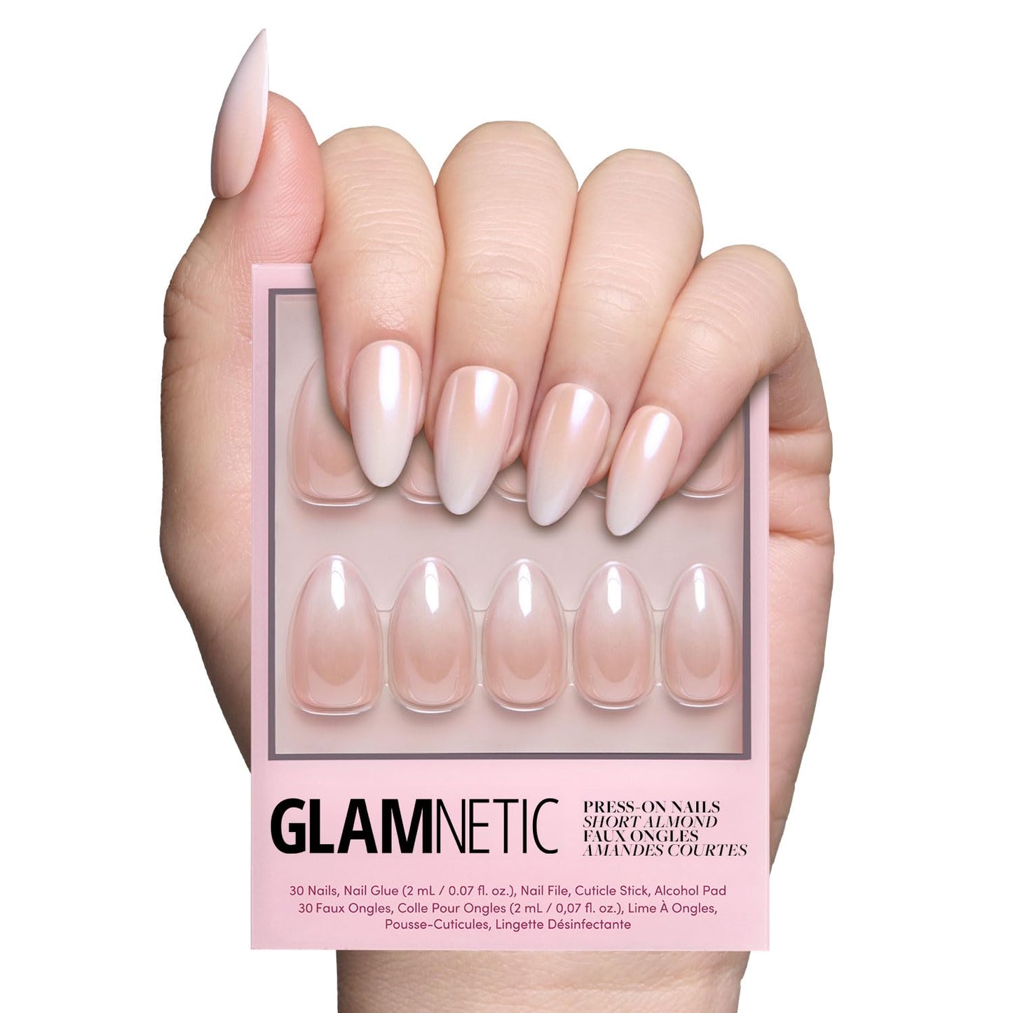 Glamnetic Press On Nails - Short Almond, Glossy Fake Nails 24 Pc Full Kit