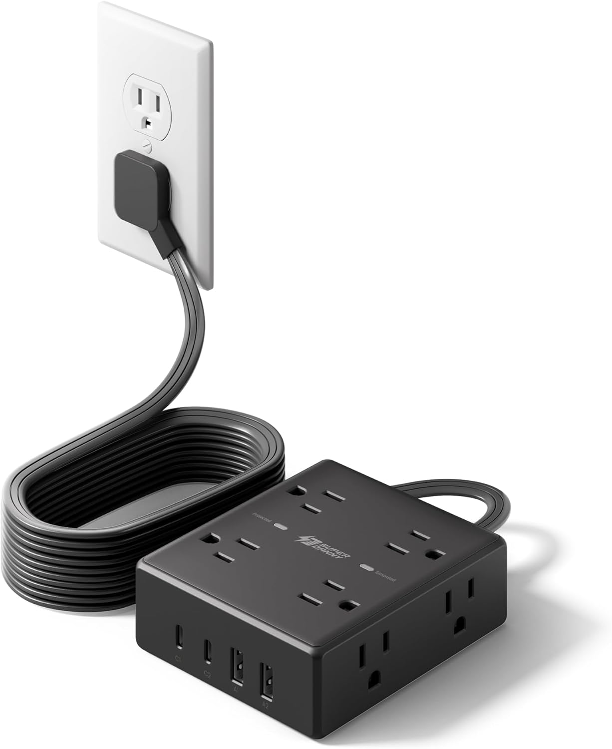 SUPERDANNY Extension Cord,Flat Plug Surge Protector Power Strip,6Ft