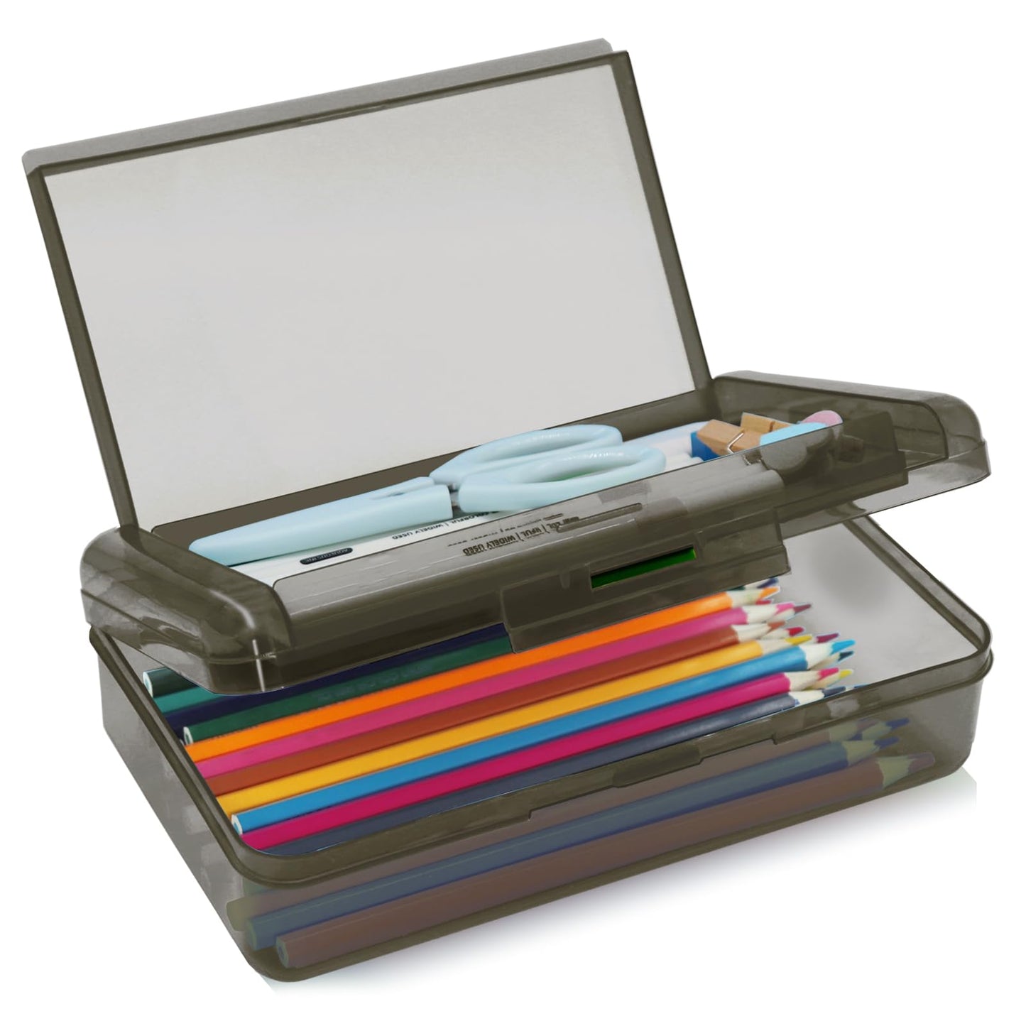 Double Layer Plastic Clear Hard Colored Pencil Box Case Pen Crayon Box