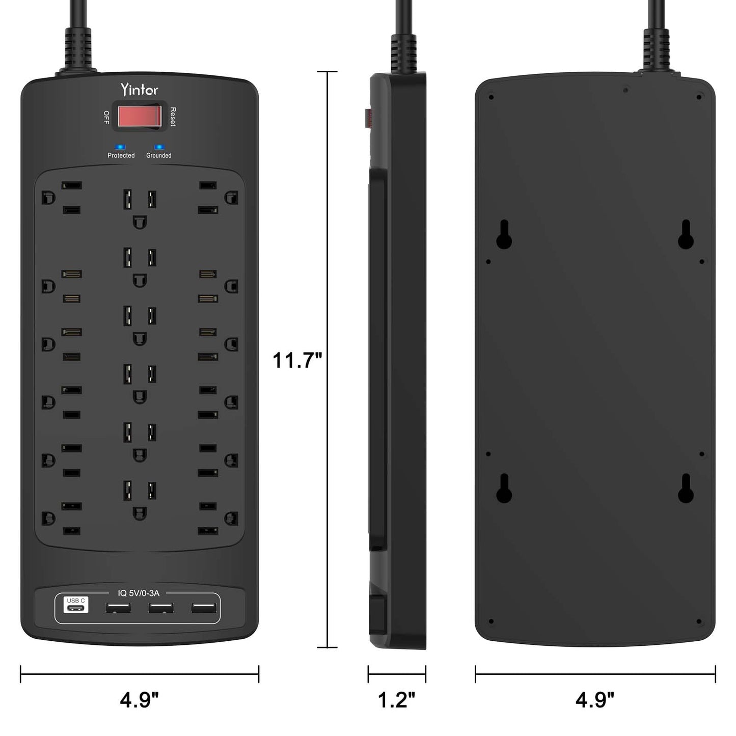 Yintar 6Ft Surge Protector Power Strip with 8 Outlets and 4 USB Ports