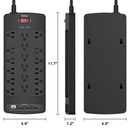 Yintar 6Ft Surge Protector Power Strip with 8 Outlets and 4 USB Ports