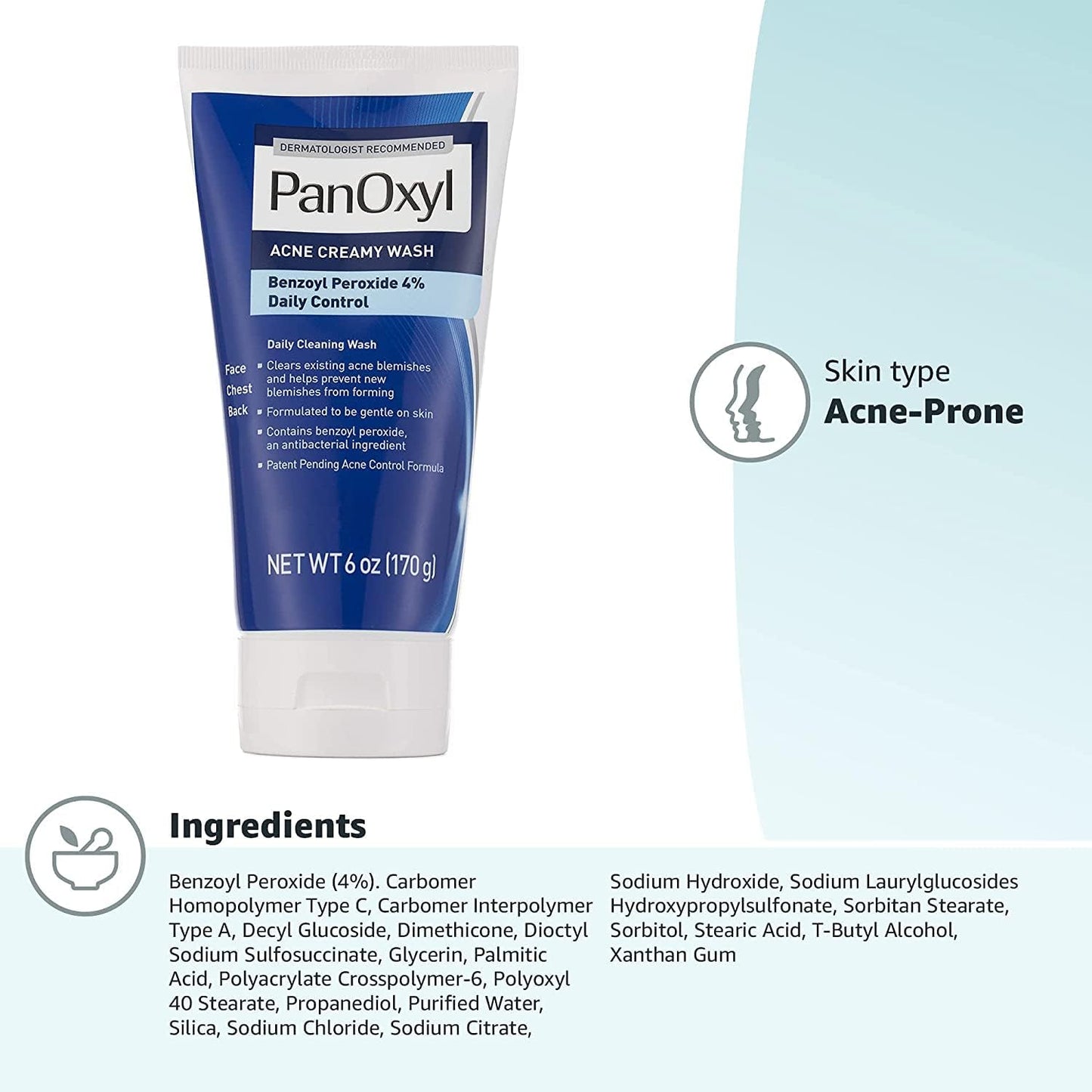 PanOxyl Antimicrobial Acne Creamy Wash, 4% Benzoyl Peroxide, 6 Ounce