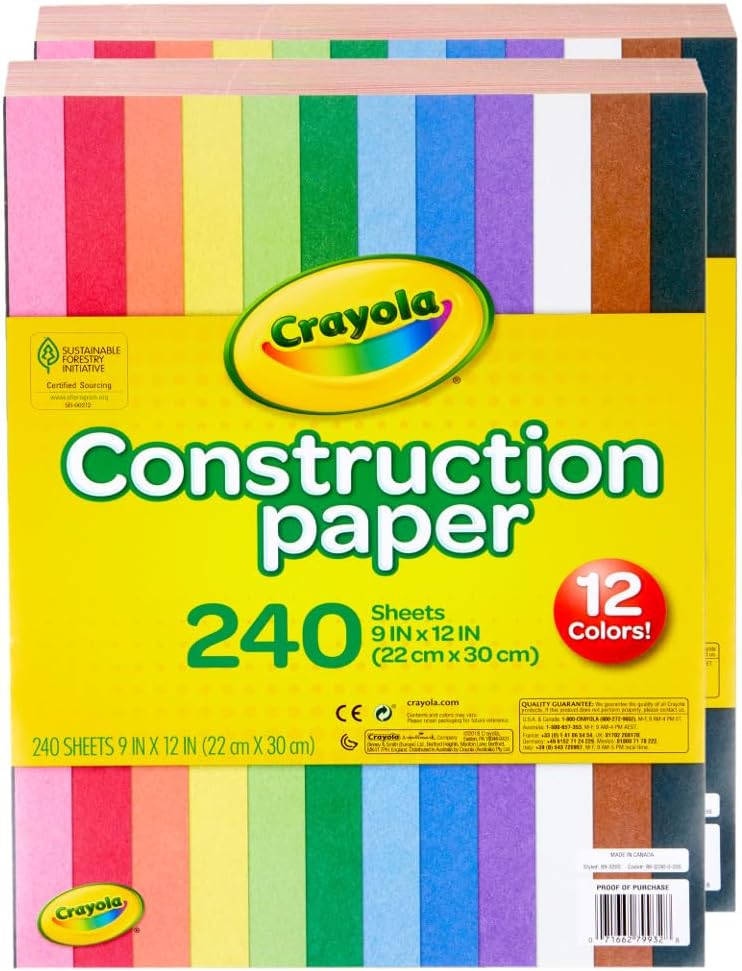 Crayola Construction Paper Bulk Pack (480 Sheets) – 10 Assorted Colors, 9x12, Teacher School Supplies & Classroom Must Haves, Card Making Craft Supplies, Art Paper | 9x12 Construction Paper, Teacher School Supplies & Classroom Must Haves, Card Making Craf