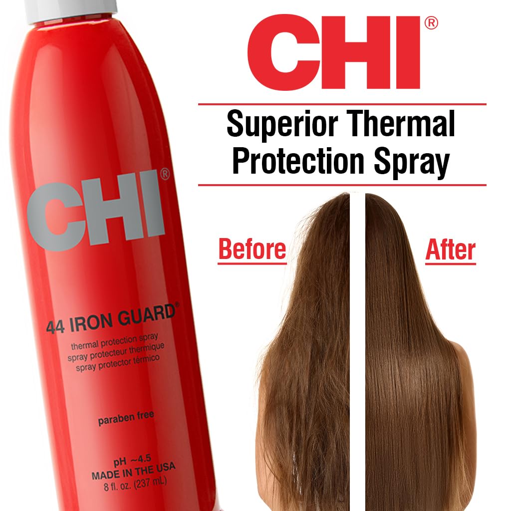CHI 44 Iron Guard Thermal Protection Spray for Hair, Heat Damage Shield with Ceramic Minerals, Lightweight Styling Spray, Frizz Control & Shine Enhancer, 8 Fl Oz