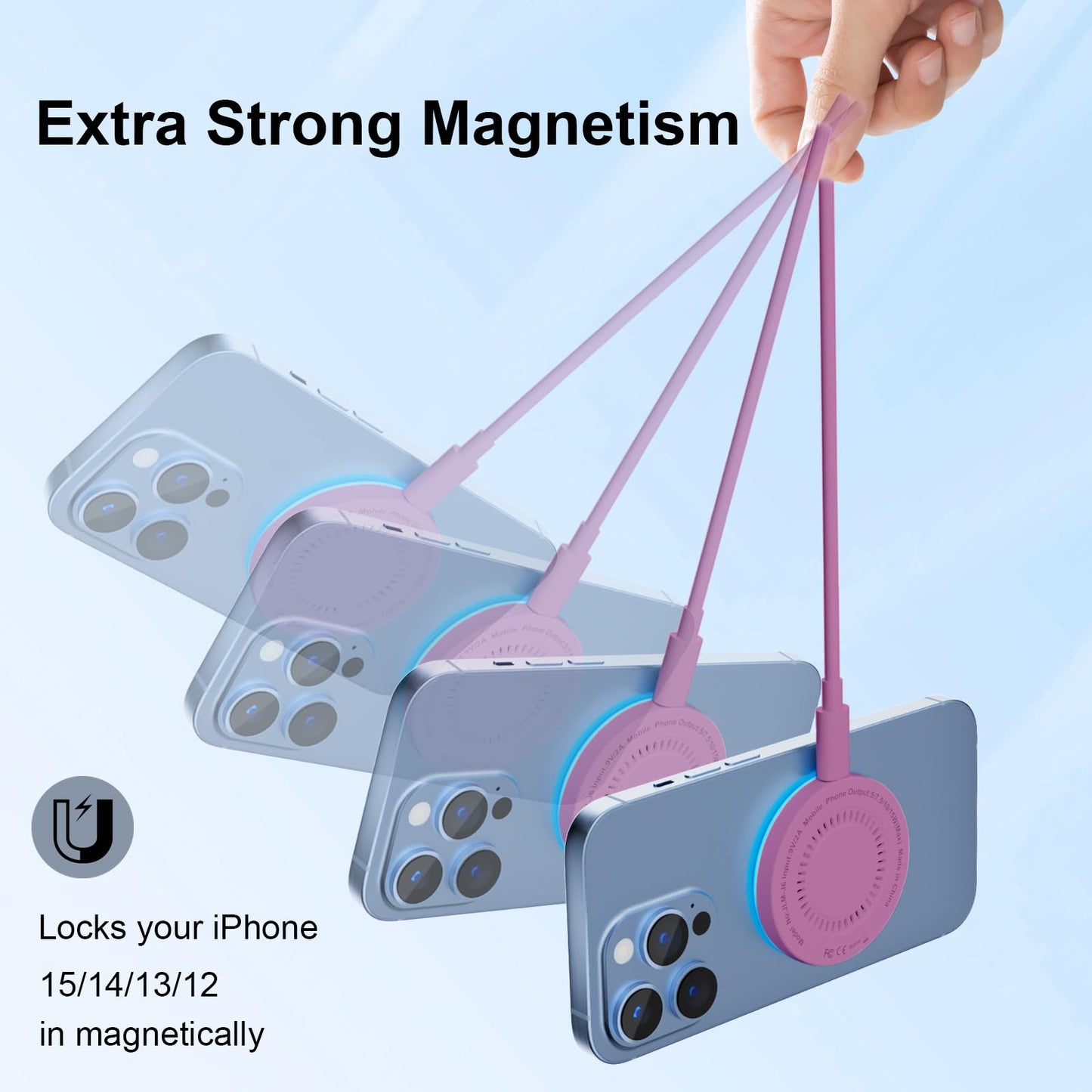 MagSafe Charger 2 Pack 15W Magnetic Wireless Charger Fast Charging Pad Compatible with iPhone 17/16/15/14/13/12 Series & AirPods 3/2/Pro Magnetic MagSafe Charging Pad with Dual Ports-Blue