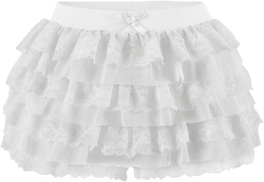Women Y2K Lace Multi-Layered Bloomers Lolita Ruffle Shorts Cute Mini Skirt
