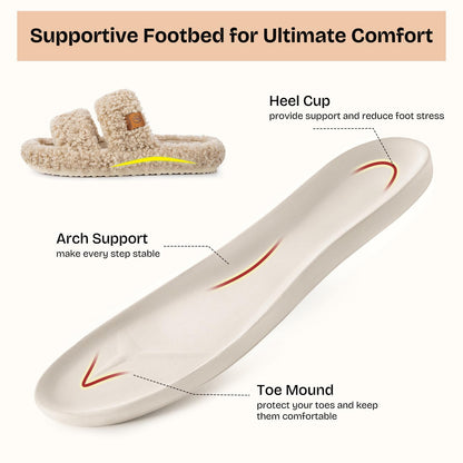 EverFoams Womens Fuzzy Open-toe Slippers Memory Foam Indoor House Shoes