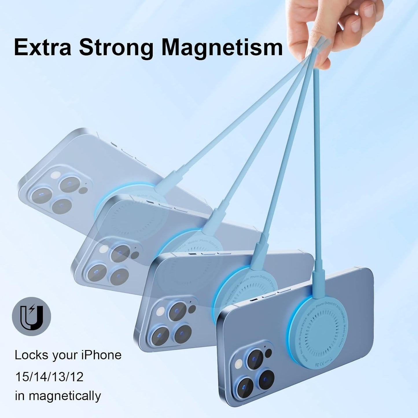 MagSafe Charger 2 Pack 15W Magnetic Wireless Charger Fast Charging Pad Compatible with iPhone 17/16/15/14/13/12 Series & AirPods 3/2/Pro Magnetic MagSafe Charging Pad with Dual Ports-Blue