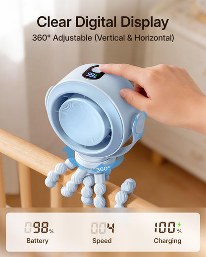 SWEETFULL Portable Stroller Fan, Pinch-Proof Baby Fan - Cream