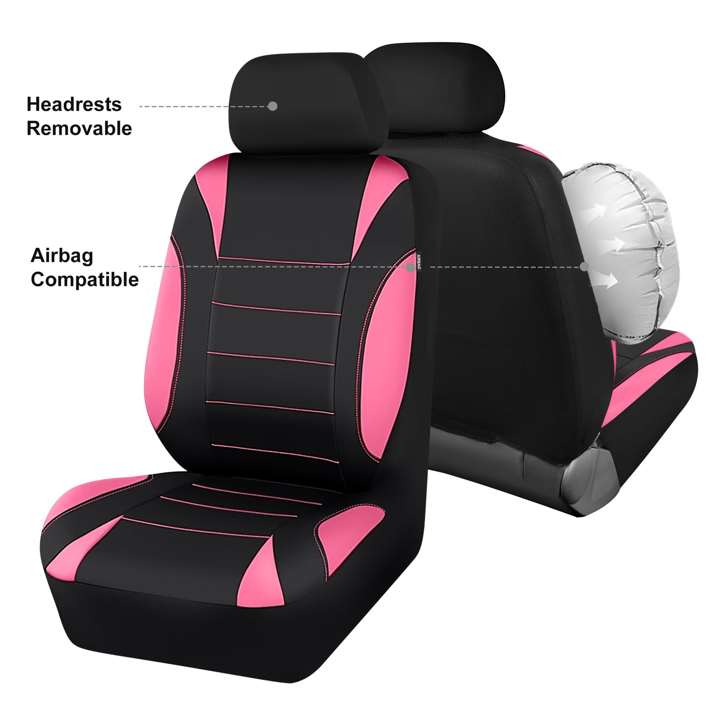 CAR PASS Waterproof Car Seat Covers Front Seats Only with 5mm Composite EVA, Neoprene Car Seat Cover with Separate Headrest Cover, Quick Setup Universal Fit for Car SUV Trucks,Airbag Compatible（Gray
