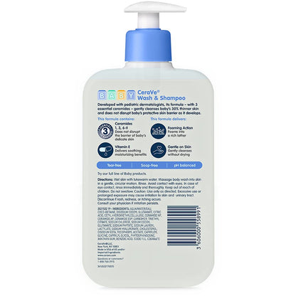 CeraVe Baby 2-in-1 Wash & Shampoo with Vitamin E for Hair & Skin, 16oz