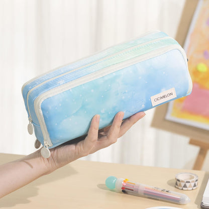 CICIMELON Large Capacity Pencil Case 3 Compartment Pouch Pen Bag for School Teen Girl Boy Men Women (Pink)