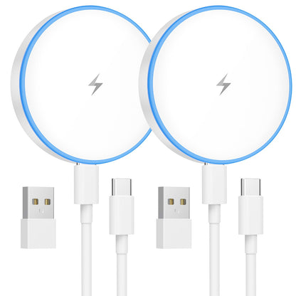 MagSafe Charger 2 Pack 15W Magnetic Wireless Charger Fast Charging Pad Compatible with iPhone 17/16/15/14/13/12 Series & AirPods 3/2/Pro Magnetic MagSafe Charging Pad with Dual Ports-Blue