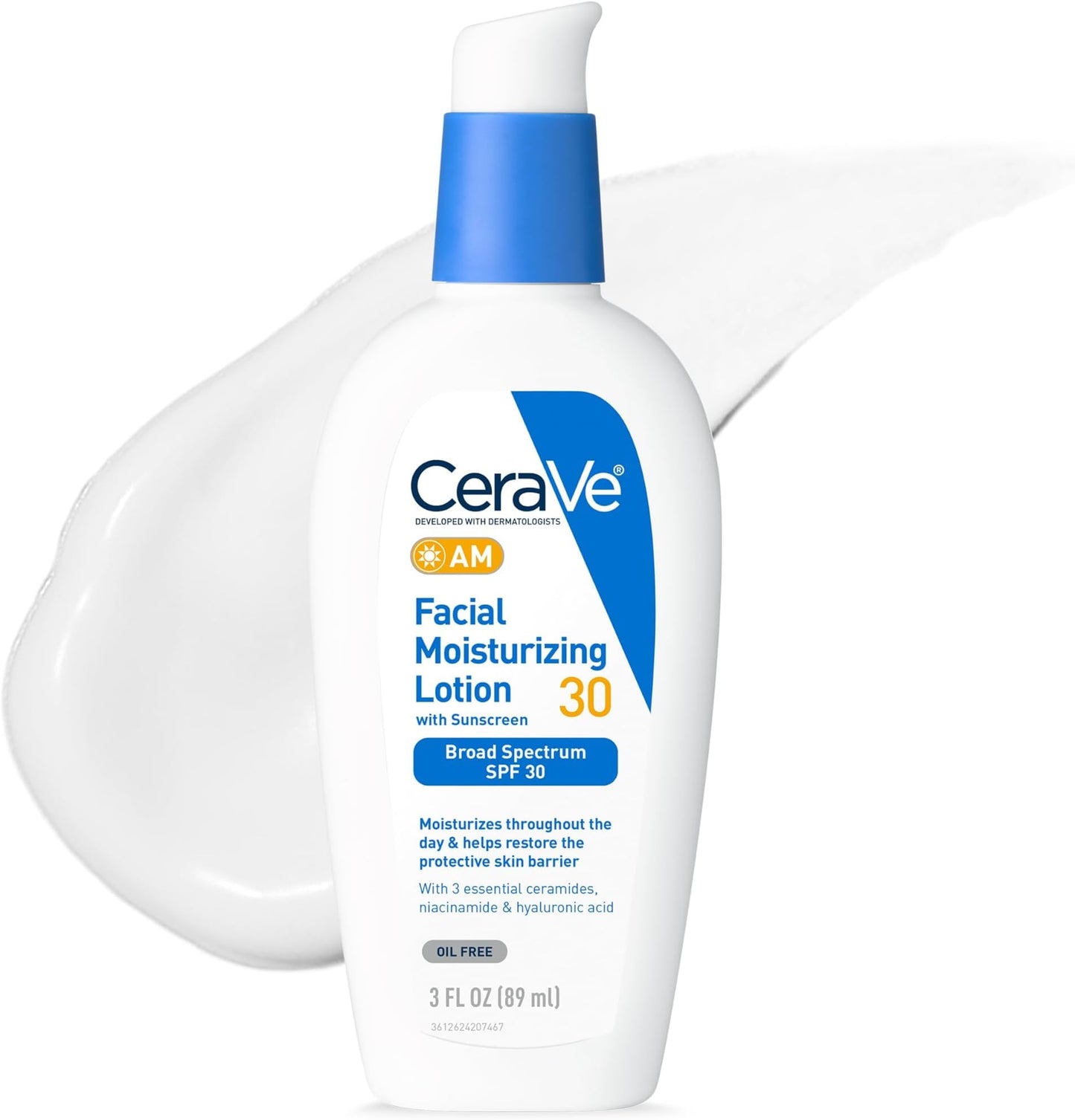CeraVe AM Oil Face Moisturizer Lotion, Sunscreen for Face, SPF 30, 3oz