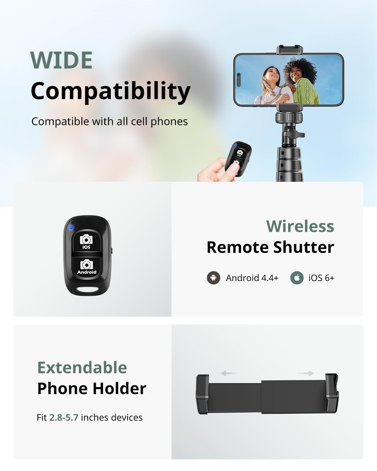 SENSYNE 72" Phone Tripod, Extendable Cell Phone Tripod Stand, Selfie Stick with Wireless Remote and Phone Holder, Compatible with iPhone Android Phone, Camera