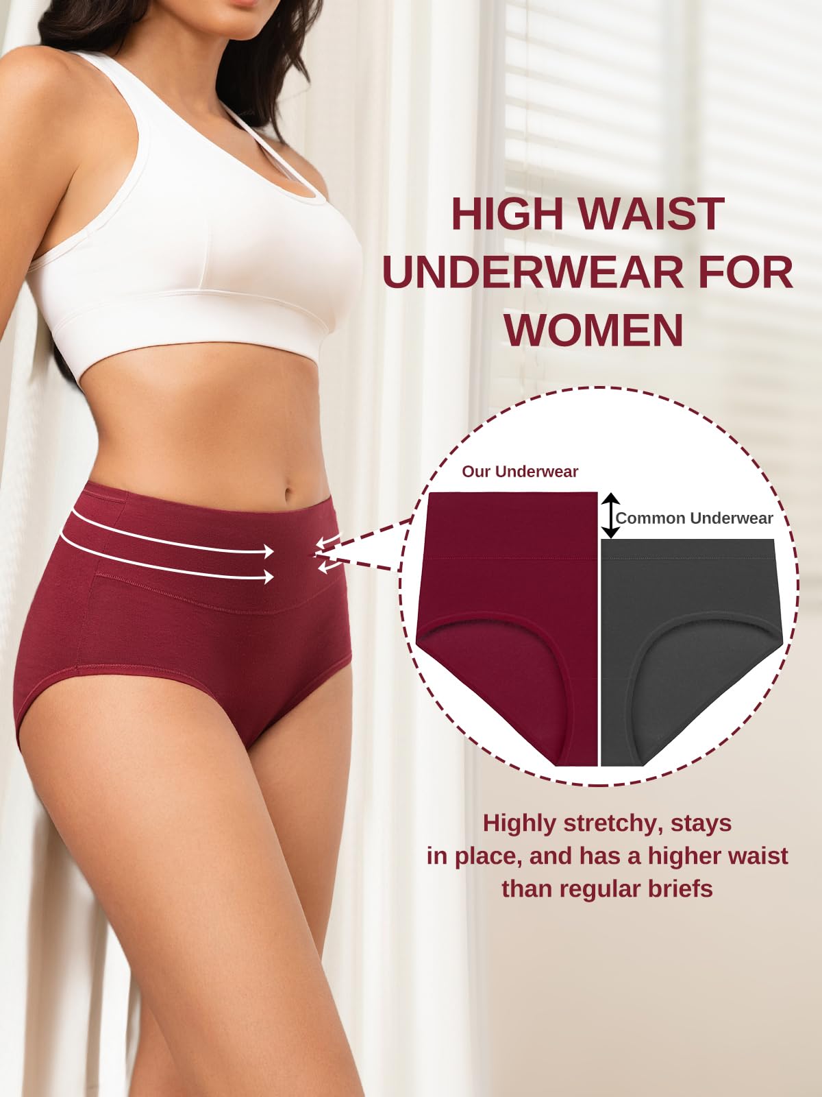 Vevmon Cotton Underwear for Women High Waisted Soft Ladies Panties 5 Pack