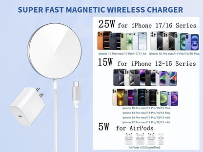 Magnetic Wireless Charger for iPhone,2 Pack Apple Magsafe Charger 10FT Long